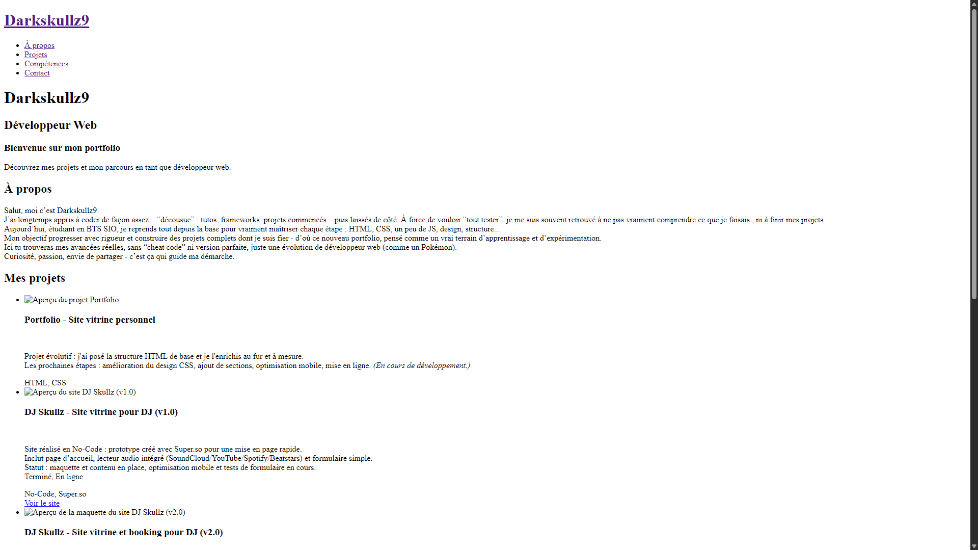 Aperçu du projet Portfolio